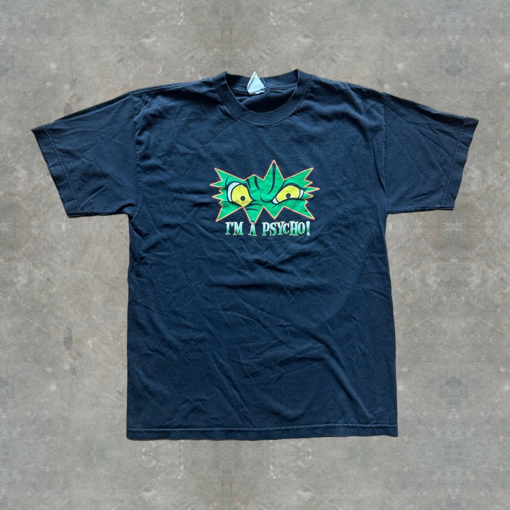 Vintage 90s Grinch Im A Psycho Black Graphic T-Shirt Mens Dr Seuss Movie Tee